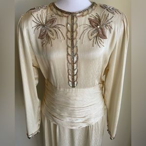 Vintage Cream Embellished Midi Dress